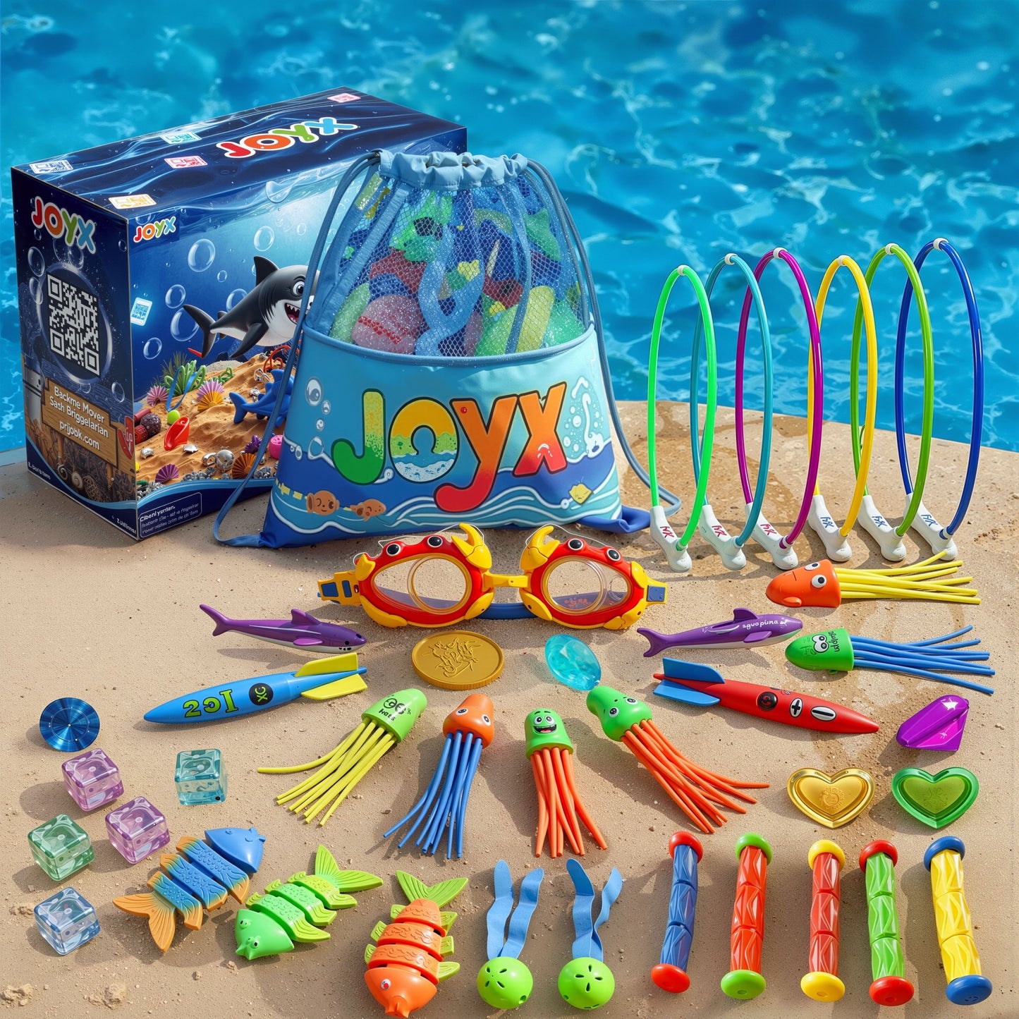 35 Pcs Pool Toys Set with LED Pool Light Cubes Diving and Swimming Learning for Kids