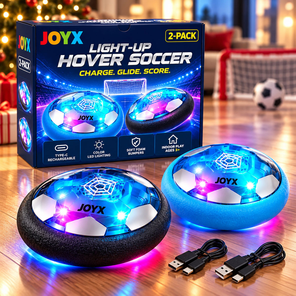 JoyX Rechargeable Light-Up Hover Soccer Ball 2-Pack