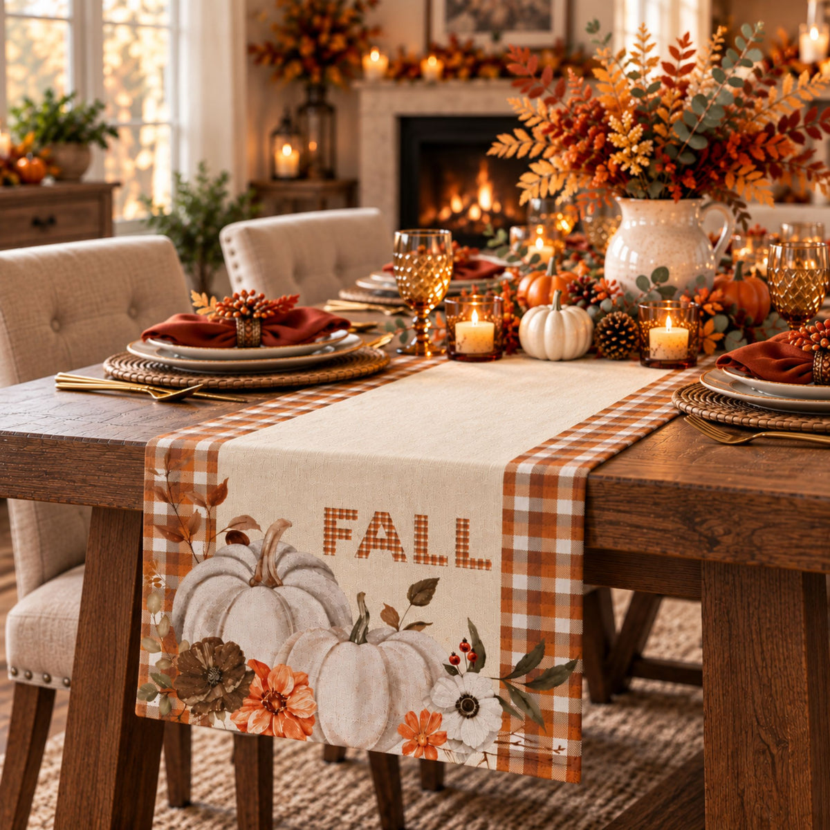 Fall Table Runner 14x72 | Pumpkin Thanksgiving Decor | DecorX