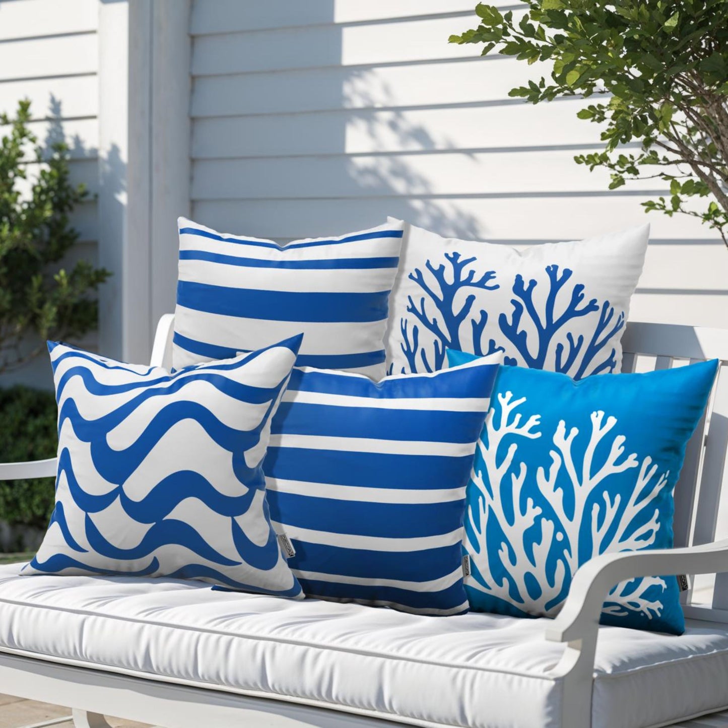 DecorX 5-Pack 18x18 Blue & White Outdoor Pillow Covers – Coastal Waterproof Set
