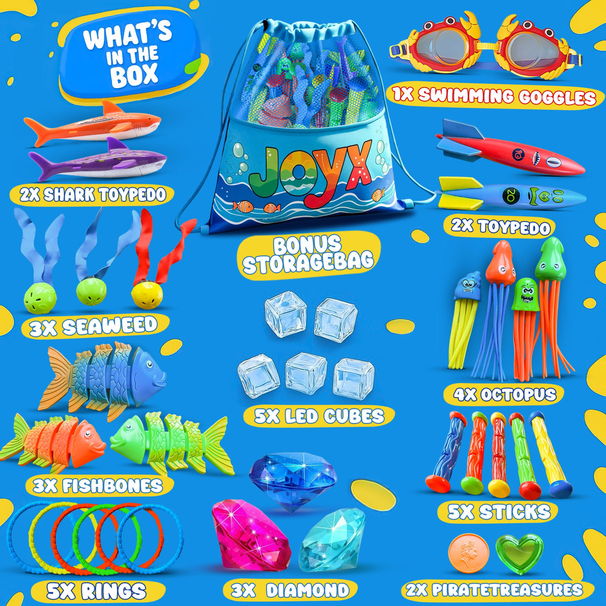 Pool Toy Set Diving Pool Toy Set - Water Play for Kids w/ LED Cubes – JoyX