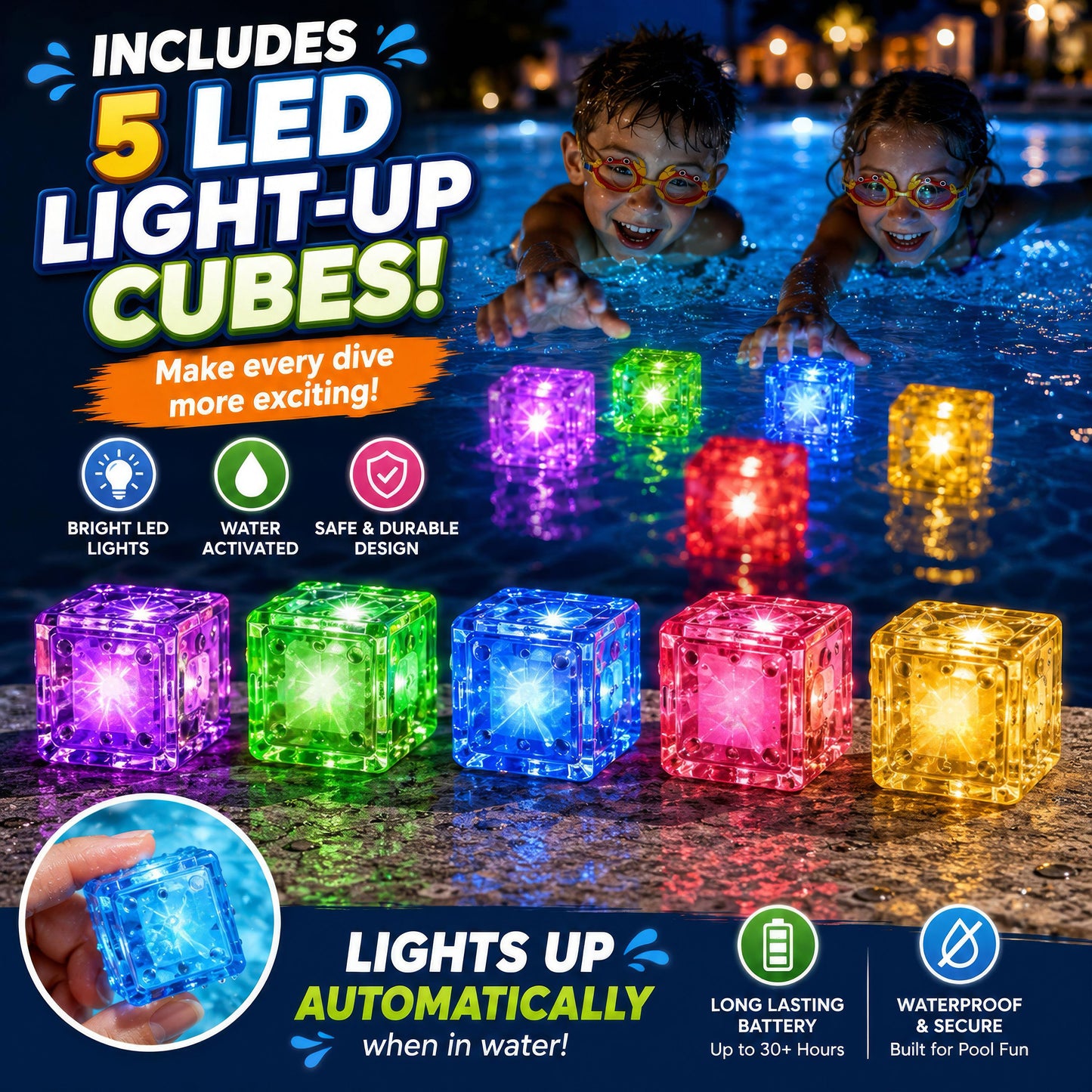 35-Piece Glow Pool Diving Toys Set with LED Cubes, Goggles & Bag