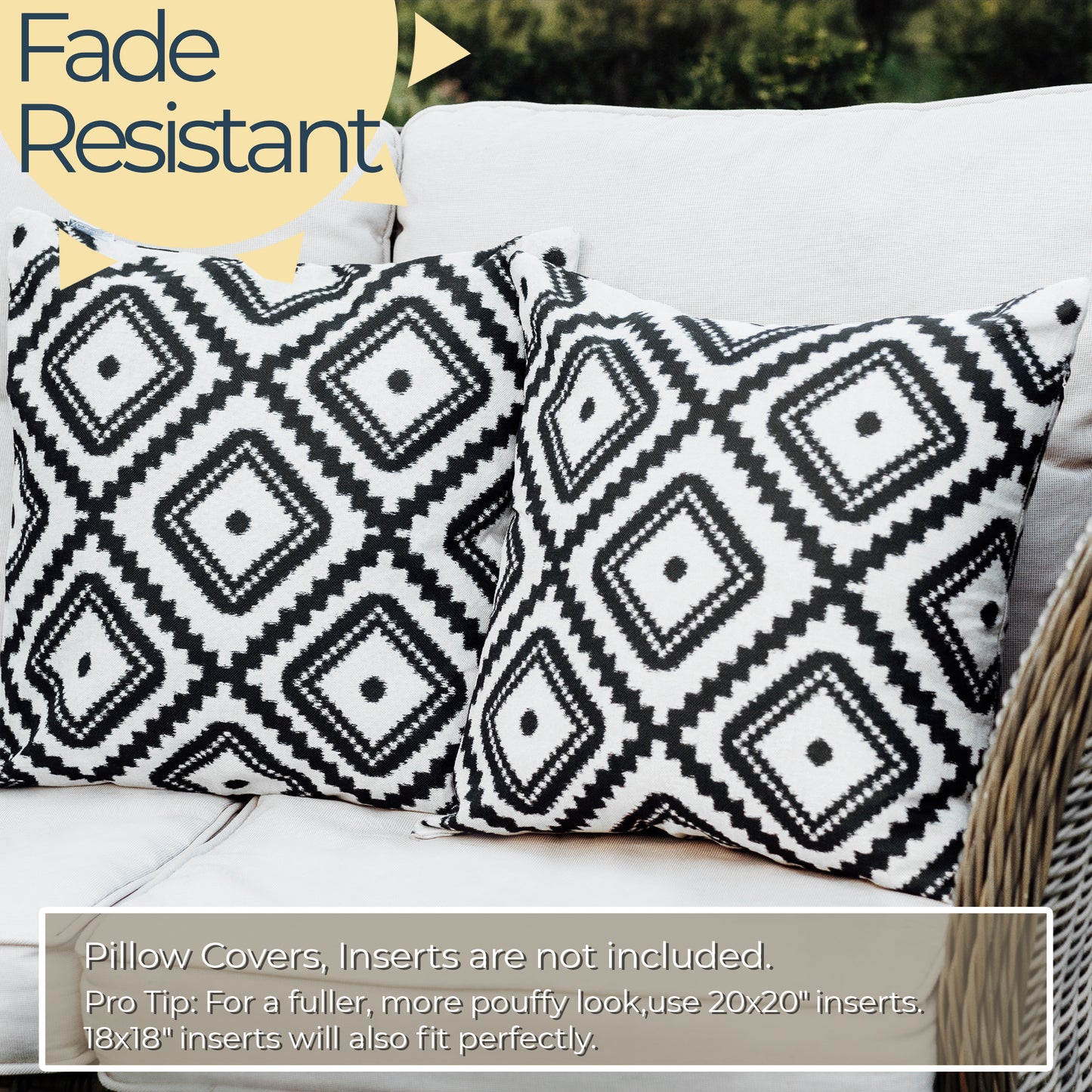 DecorX Outdoor Pillow Covers 2 Pack Geometric Patio Decorative Accent Throw Pillow Covers,  Black and White