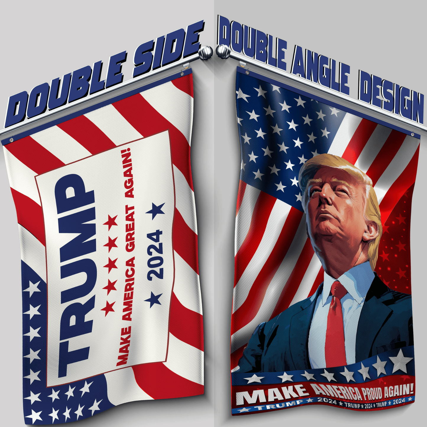 DecorX Trump 2024 Campaign Flag Double-Sided, Double Angle Banner - Make America Proud & Great Again Vertical/Horizontal Design 3x5 Feet