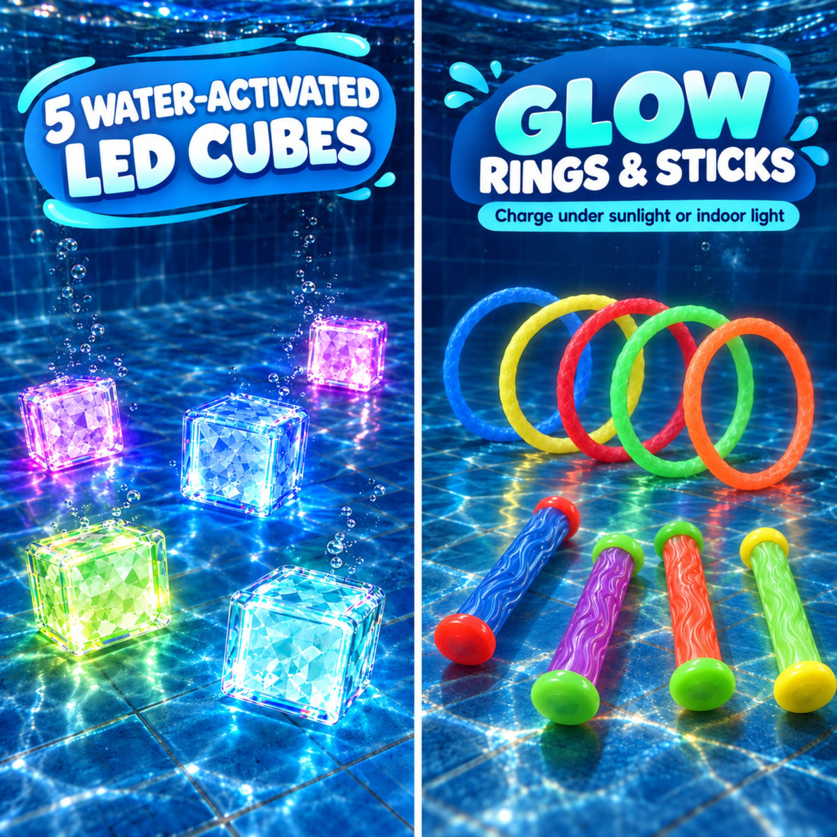35-Piece Glow Pool Diving Toys Set with LED Cubes, Goggles & Bag