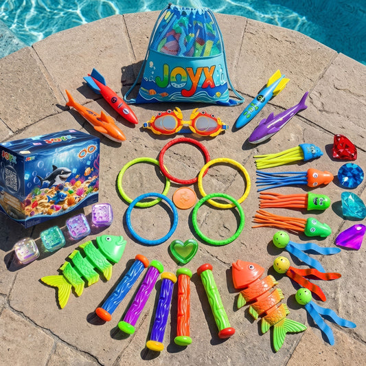 35 Pcs Pool Toys Set with LED Pool Light Cubes Diving and Swimming Learning for Kids
