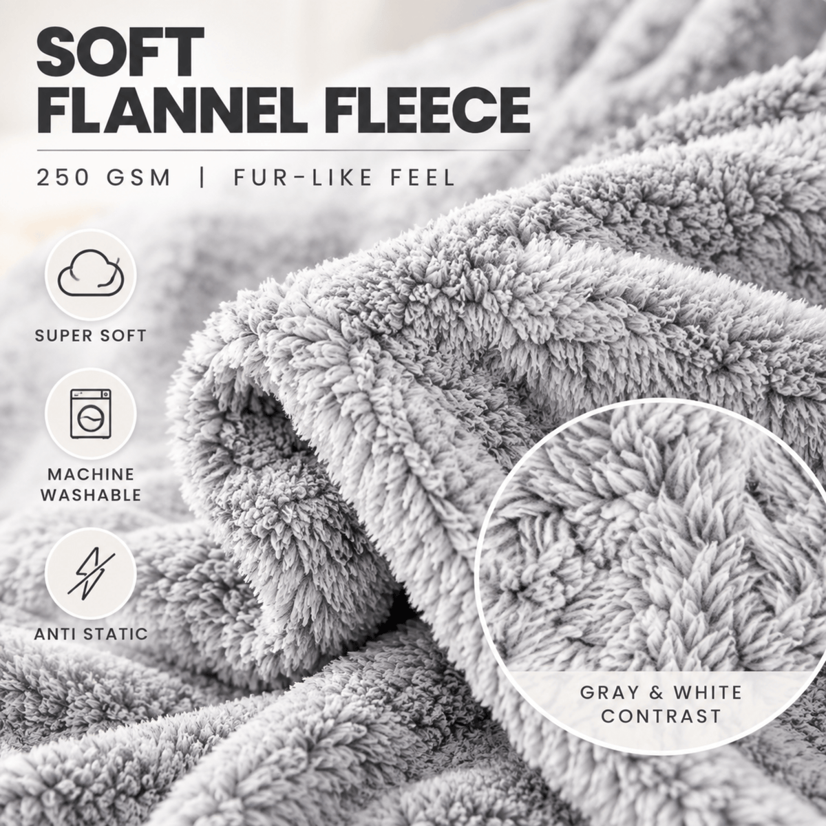 DecorX Gray Flannel Fleece Throw Blanket – 50 x 60 in