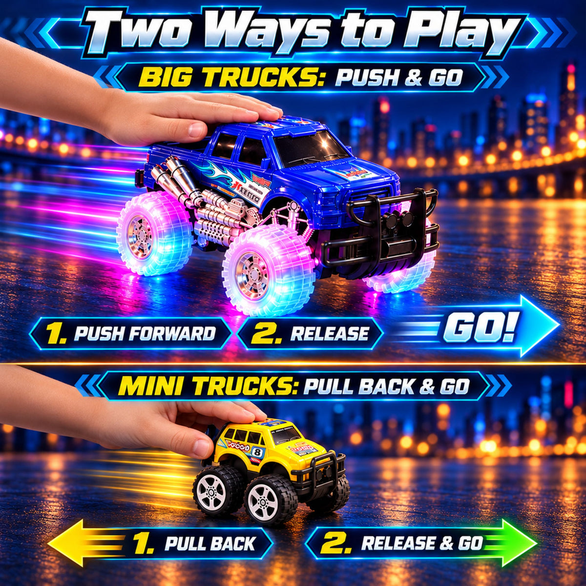 Light Up Monster Truck Toy Set – 4 Pack