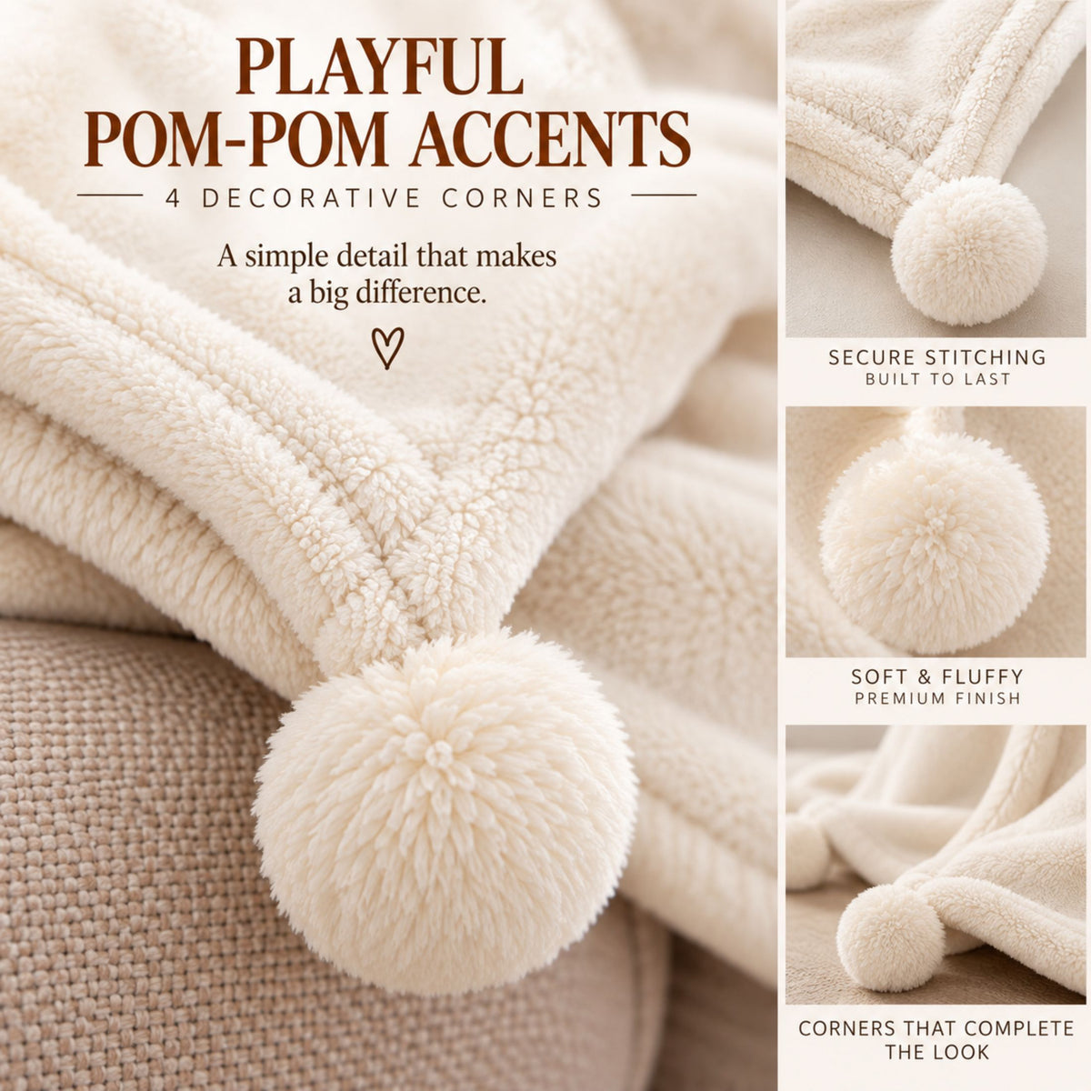 DecorX Ivory Flannel Fleece Throw Blanket – 50x60