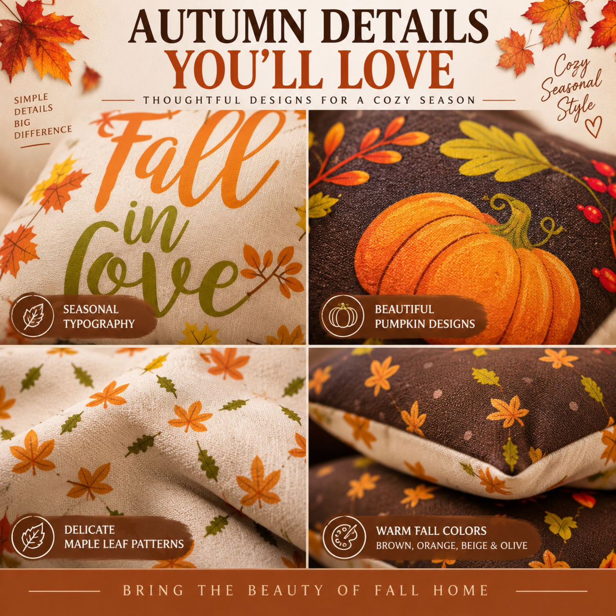 DecorX Fall Pillow Covers Set of 4 – 18x18 Autumn Decor