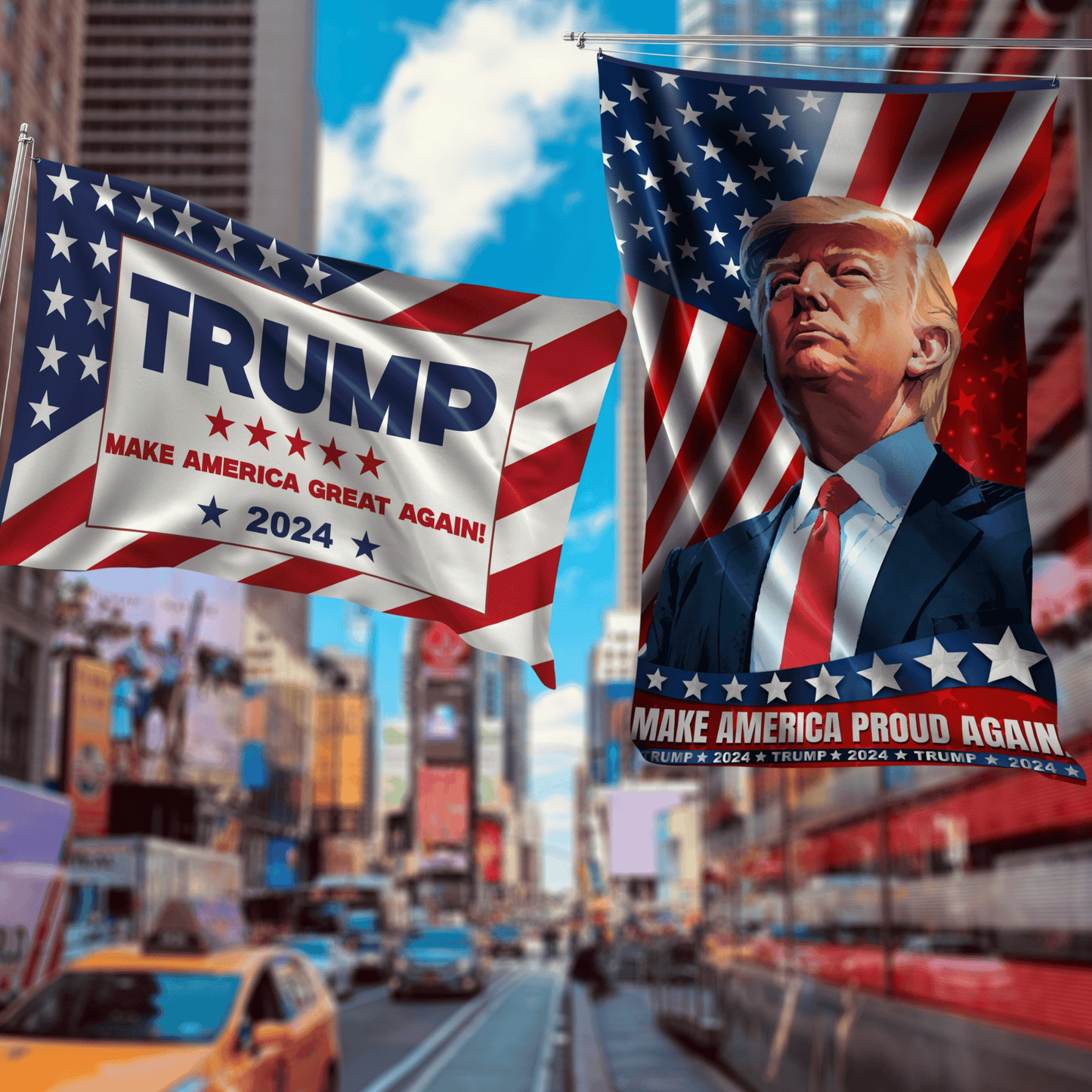 DecorX Trump 2024 Campaign Flag Double-Sided, Double Angle Banner - Make America Proud & Great Again Vertical/Horizontal Design 3x5 Feet