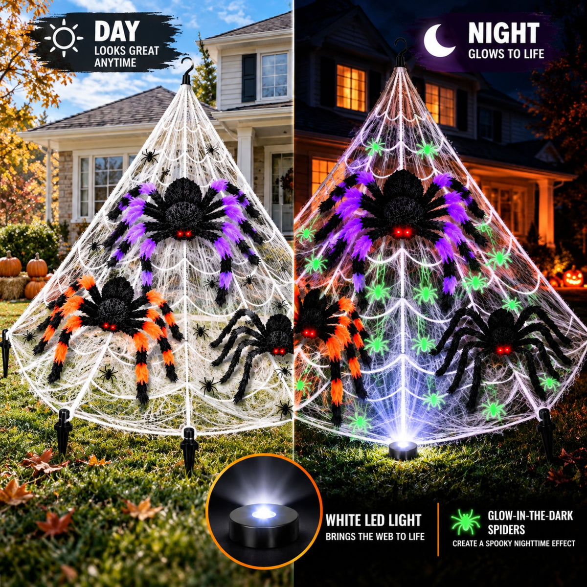 23 FT Giant Halloween Spider Web Set with Spiders | JoyX
