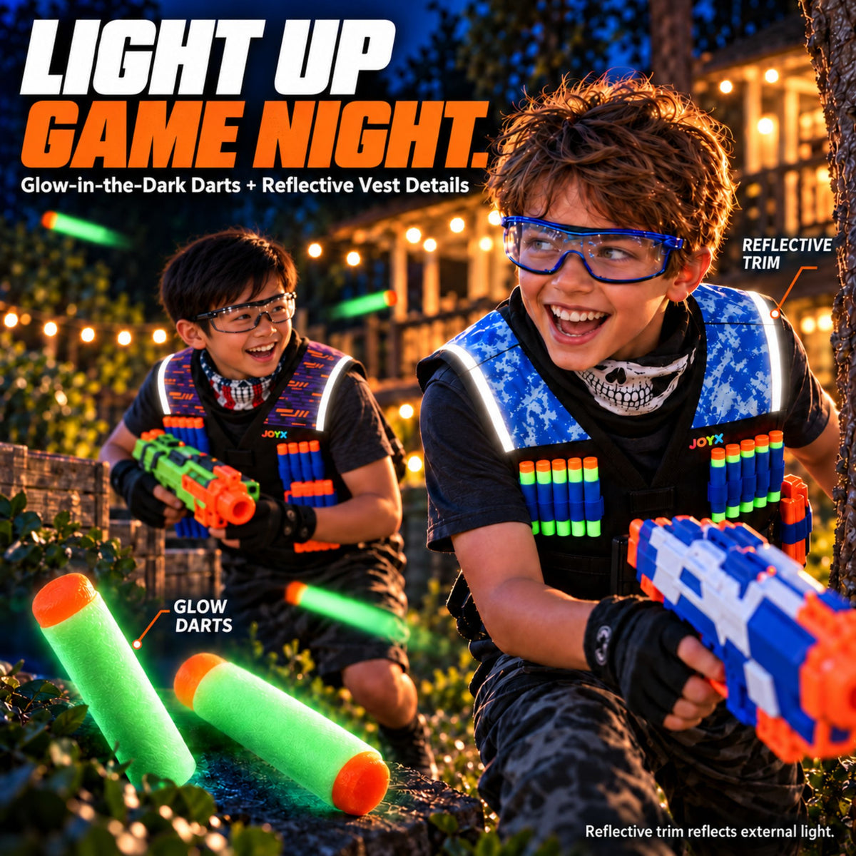 JoyX 2-Player Dart Reflective Tactical Vest Set with Glow-in-the-Dark Darts