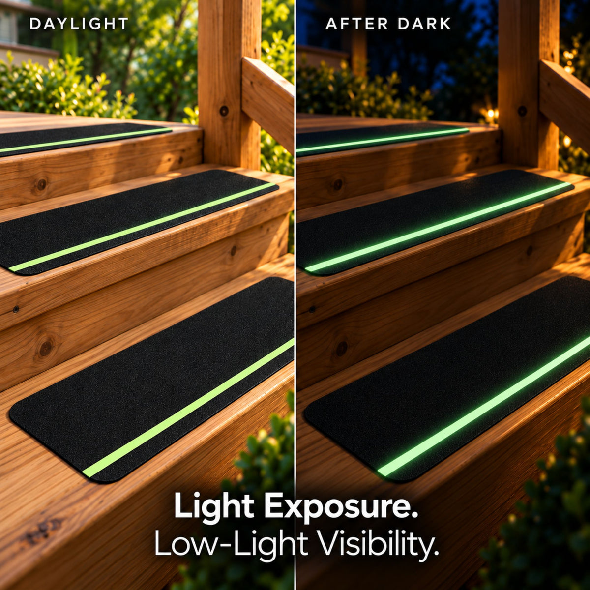 DecorX Black Non-Slip Stair Treads with Glow Stripe & Roller, 12-Pack