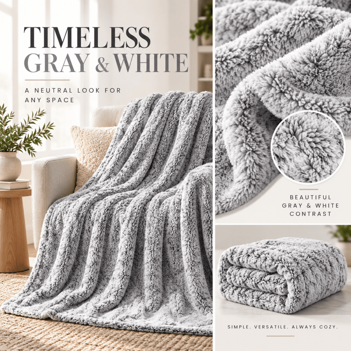 DecorX Gray Flannel Fleece Throw Blanket – 50 x 60 in
