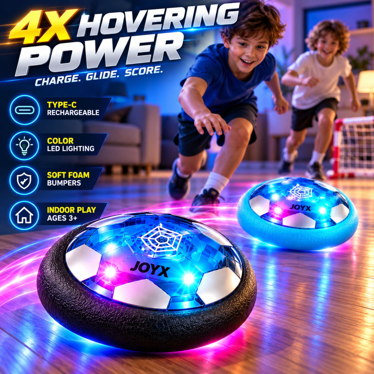 JoyX Rechargeable Light-Up Hover Soccer Ball 2-Pack