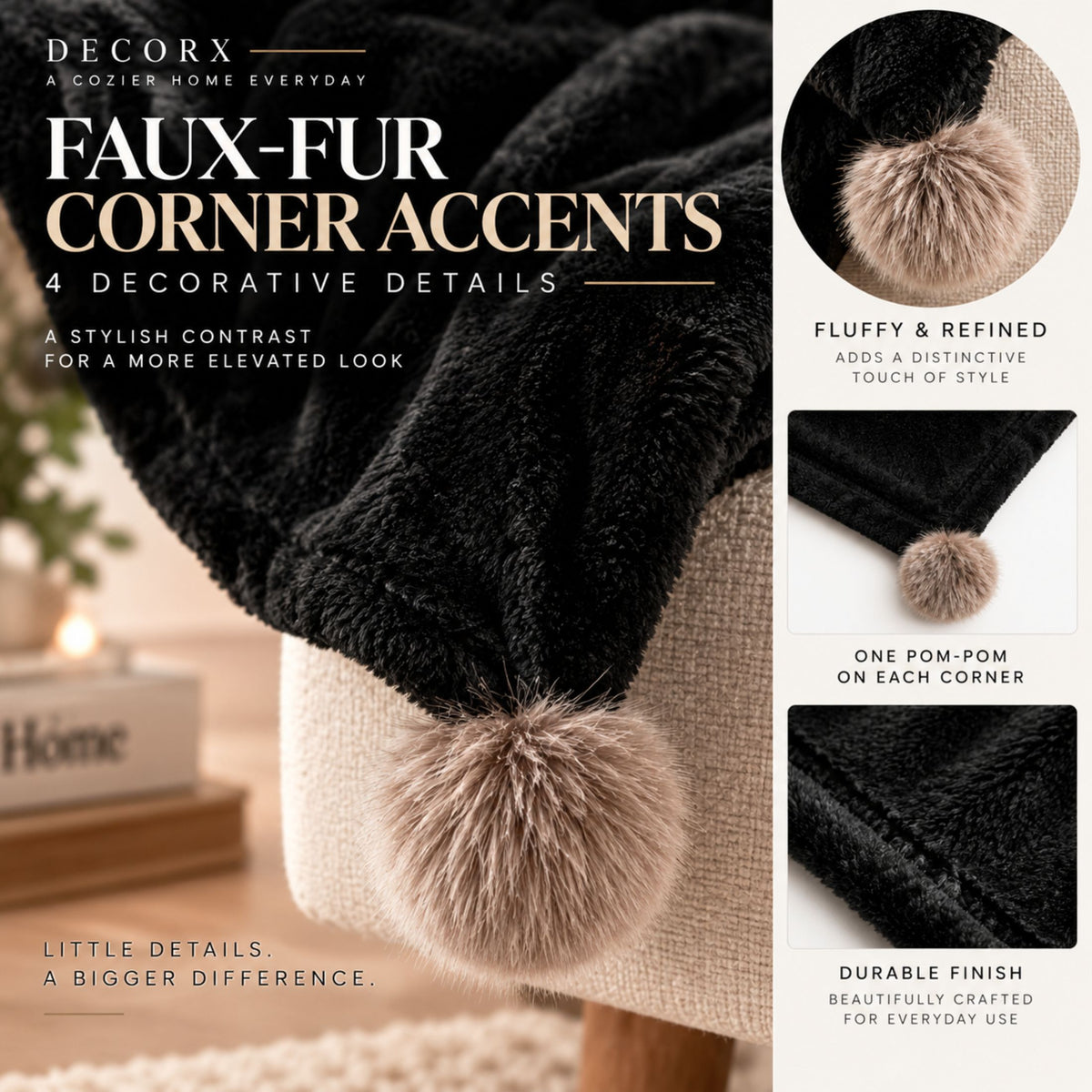DecorX Black Flannel Fleece Throw Blanket – 50x60