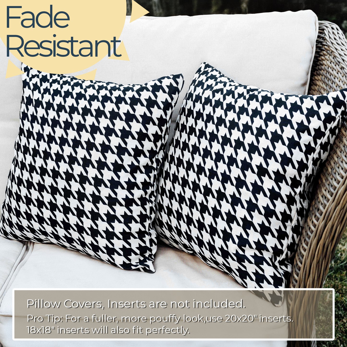 DecorX Outdoor Pillow Covers 2 Pack Patio Decorative Accent Throw Pillow Covers, Houndstooth Blue and White