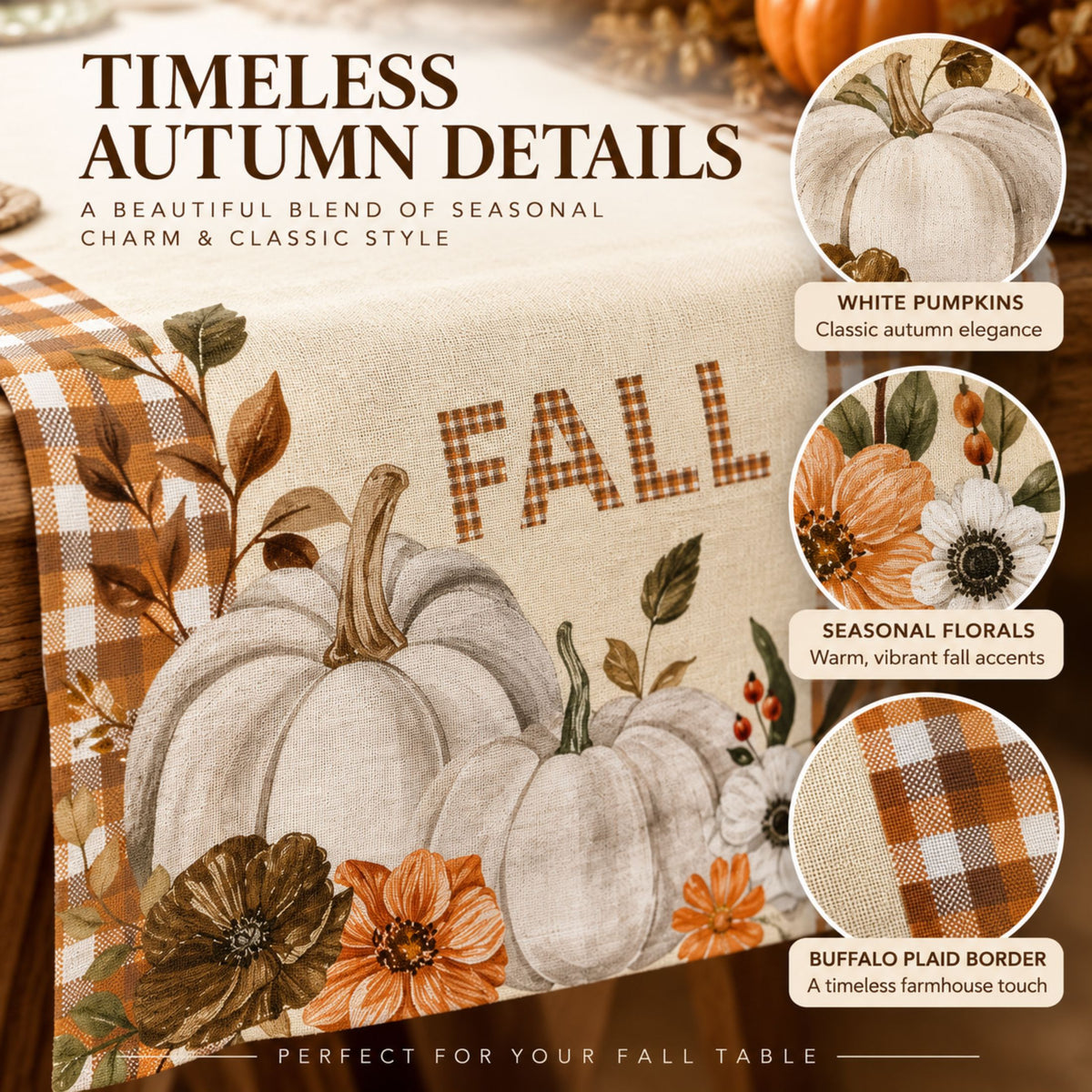 Fall Table Runner 14x72 | Pumpkin Thanksgiving Decor | DecorX