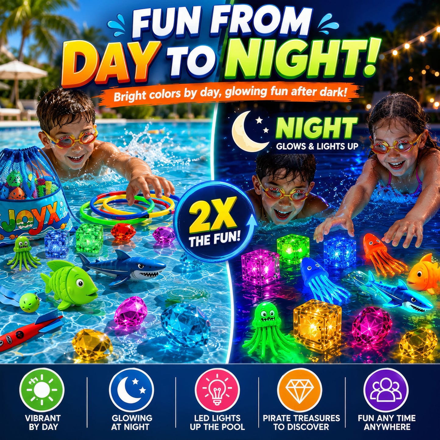 35-Piece Glow Pool Diving Toys Set with LED Cubes, Goggles & Bag