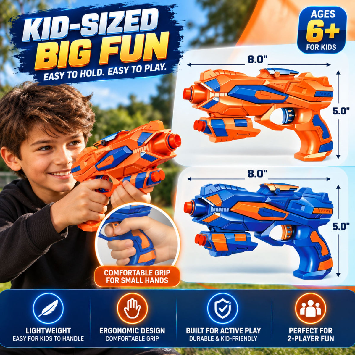 JoyX 2-Player Foam Dart Blaster Set with 60 Darts & Wristbands