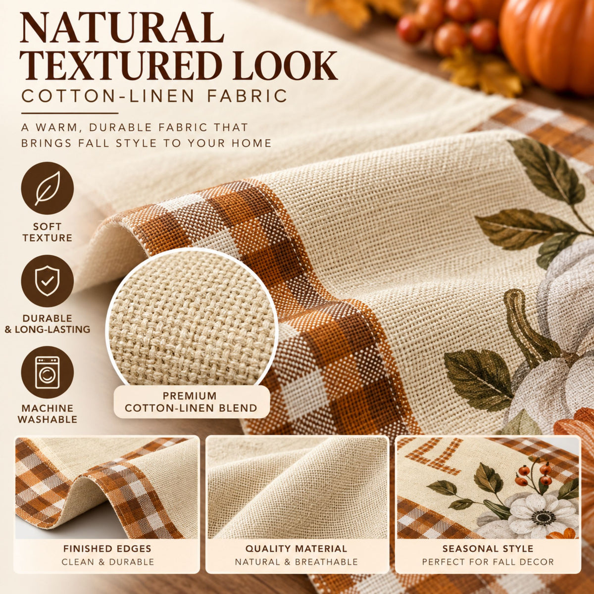 Fall Table Runner 14x72 | Pumpkin Thanksgiving Decor | DecorX