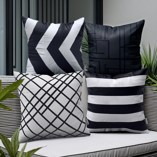 DecorX 4-Pack 18x18 Black & White Outdoor Pillow Covers – Waterproof & Modern Geometric
