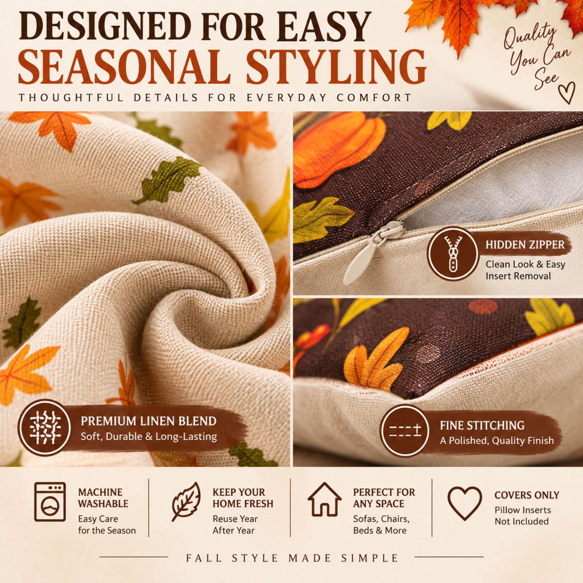 DecorX Fall Pillow Covers Set of 4 – 18x18 Autumn Decor