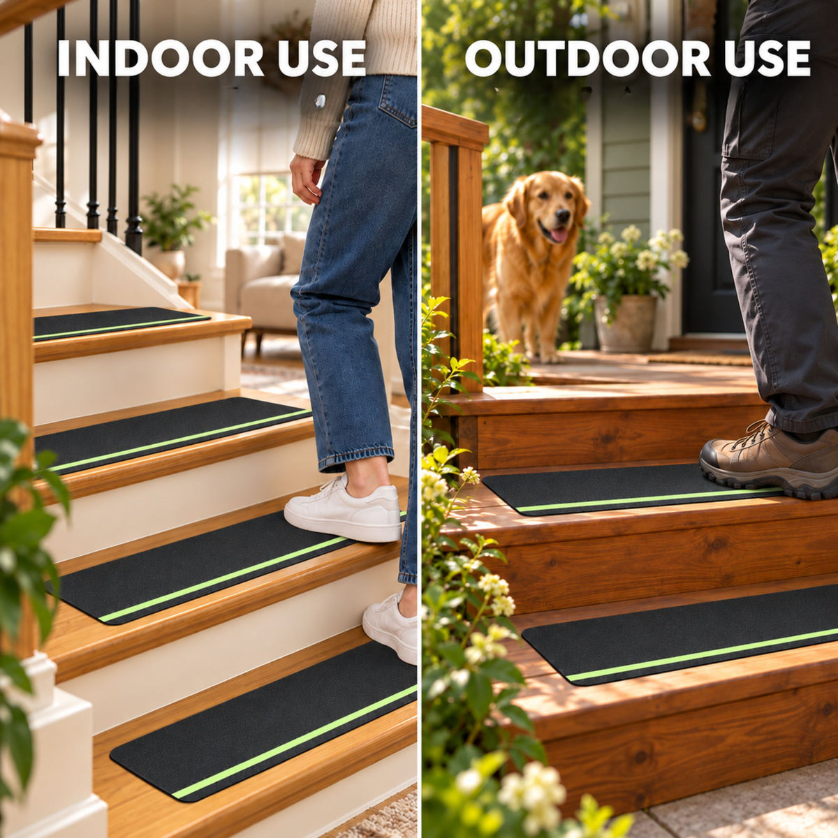 DecorX Black Non-Slip Stair Treads with Glow Stripe & Roller, 12-Pack