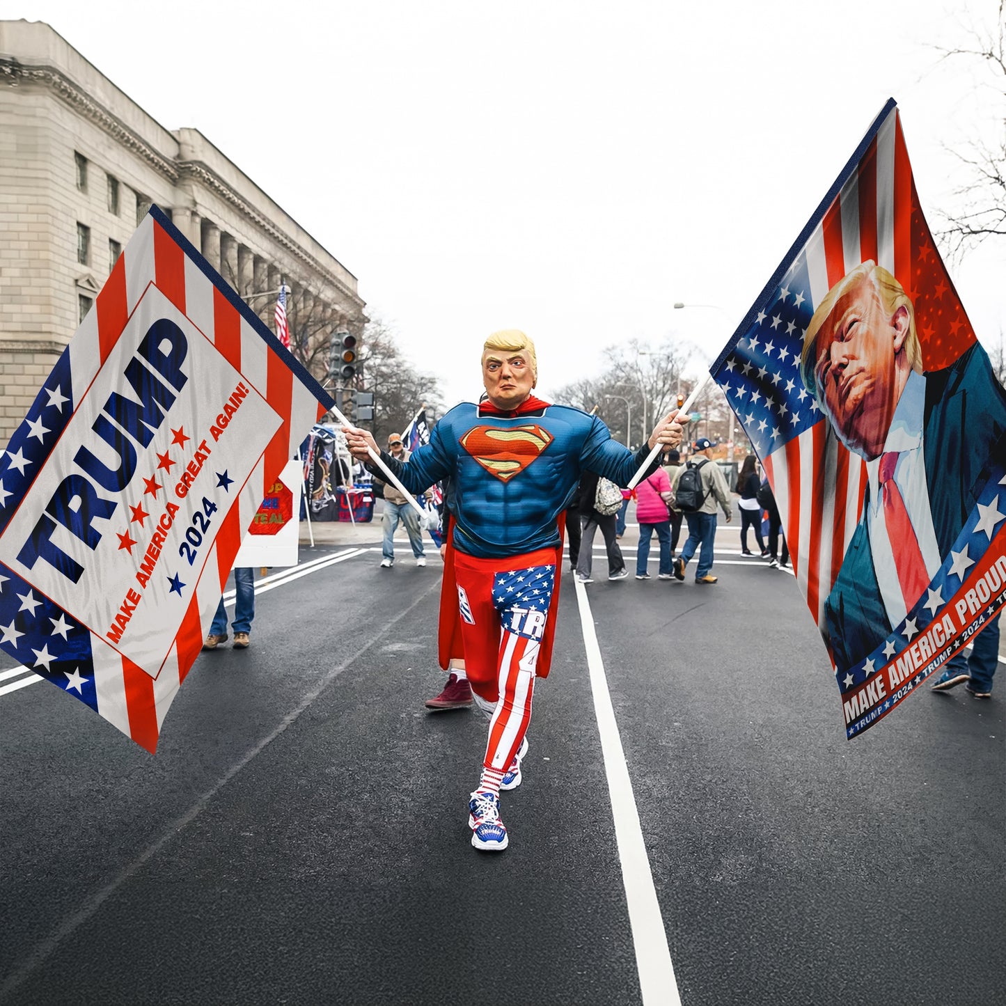 DecorX Trump 2024 Campaign Flag Double-Sided, Double Angle Banner - Make America Proud & Great Again Vertical/Horizontal Design 3x5 Feet