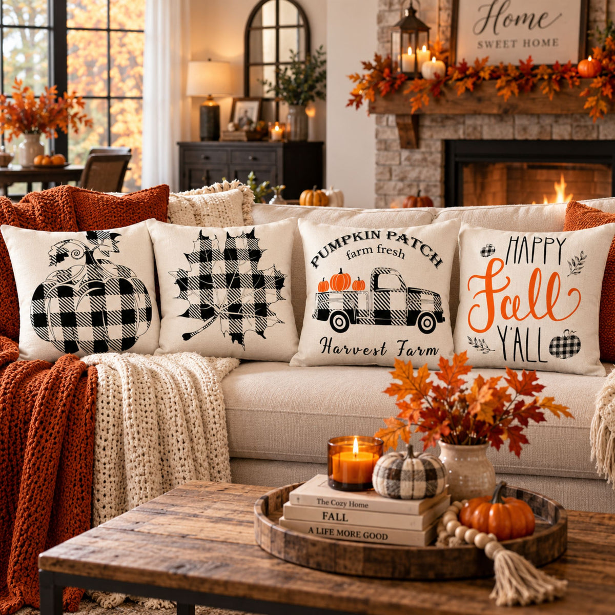 DecorX Fall Farmhouse Pillow Covers – Set of 4, 18x18