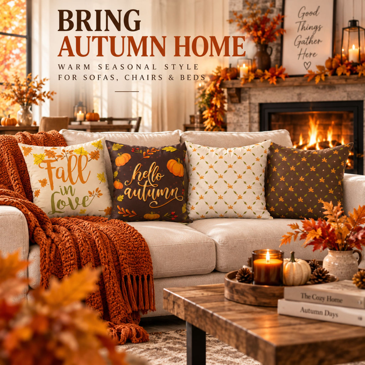 DecorX Fall Pillow Covers Set of 4 – 18x18 Autumn Decor