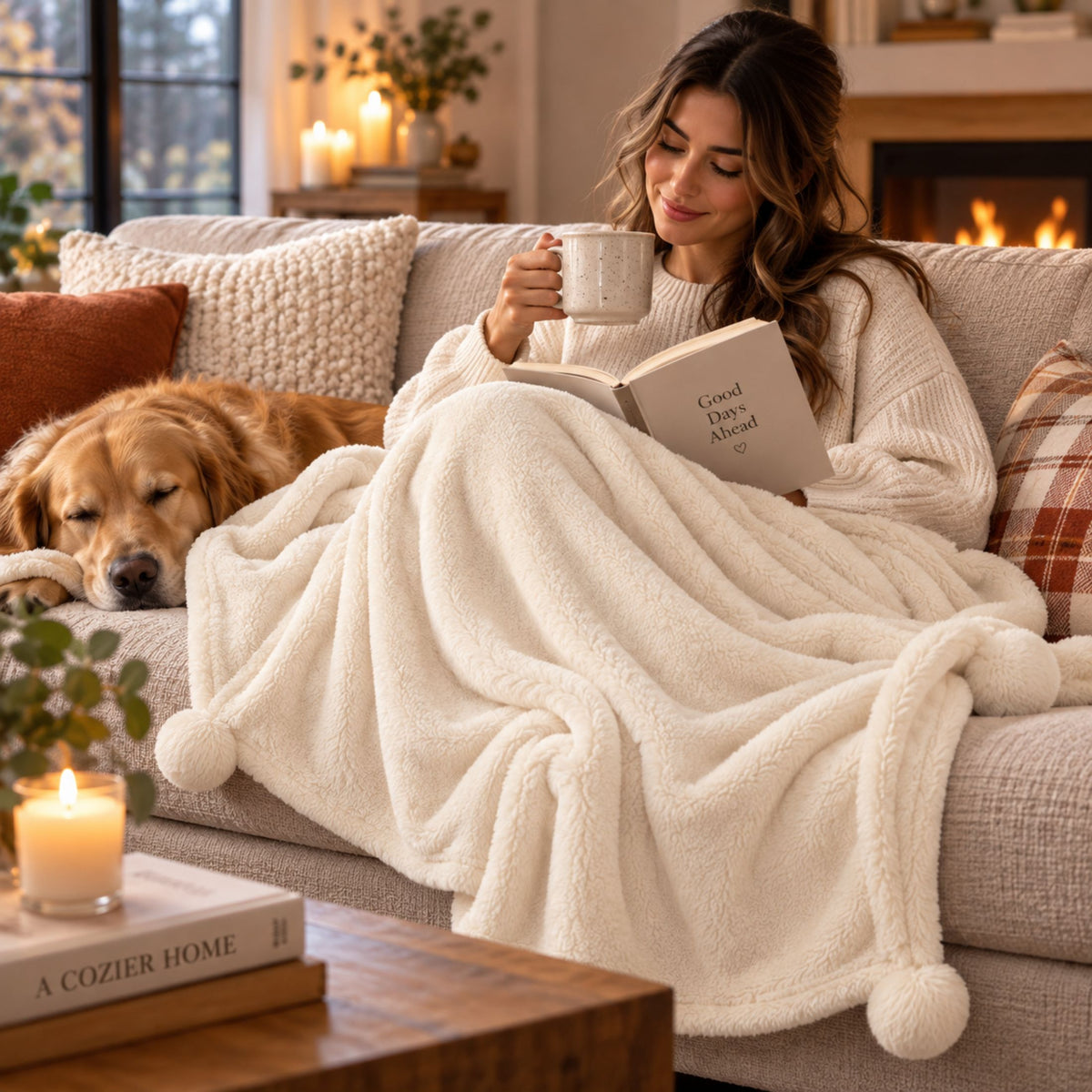 DecorX Ivory Flannel Fleece Throw Blanket – 50x60