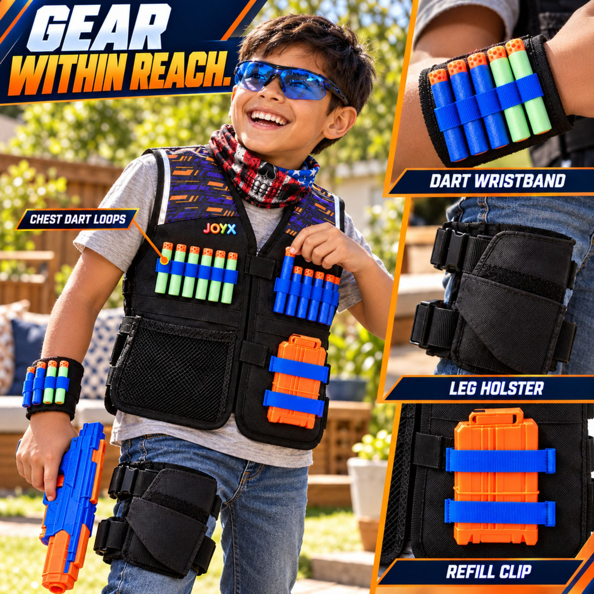 JoyX Kids Dart Vest Set with Glow-in-the-Dark Darts