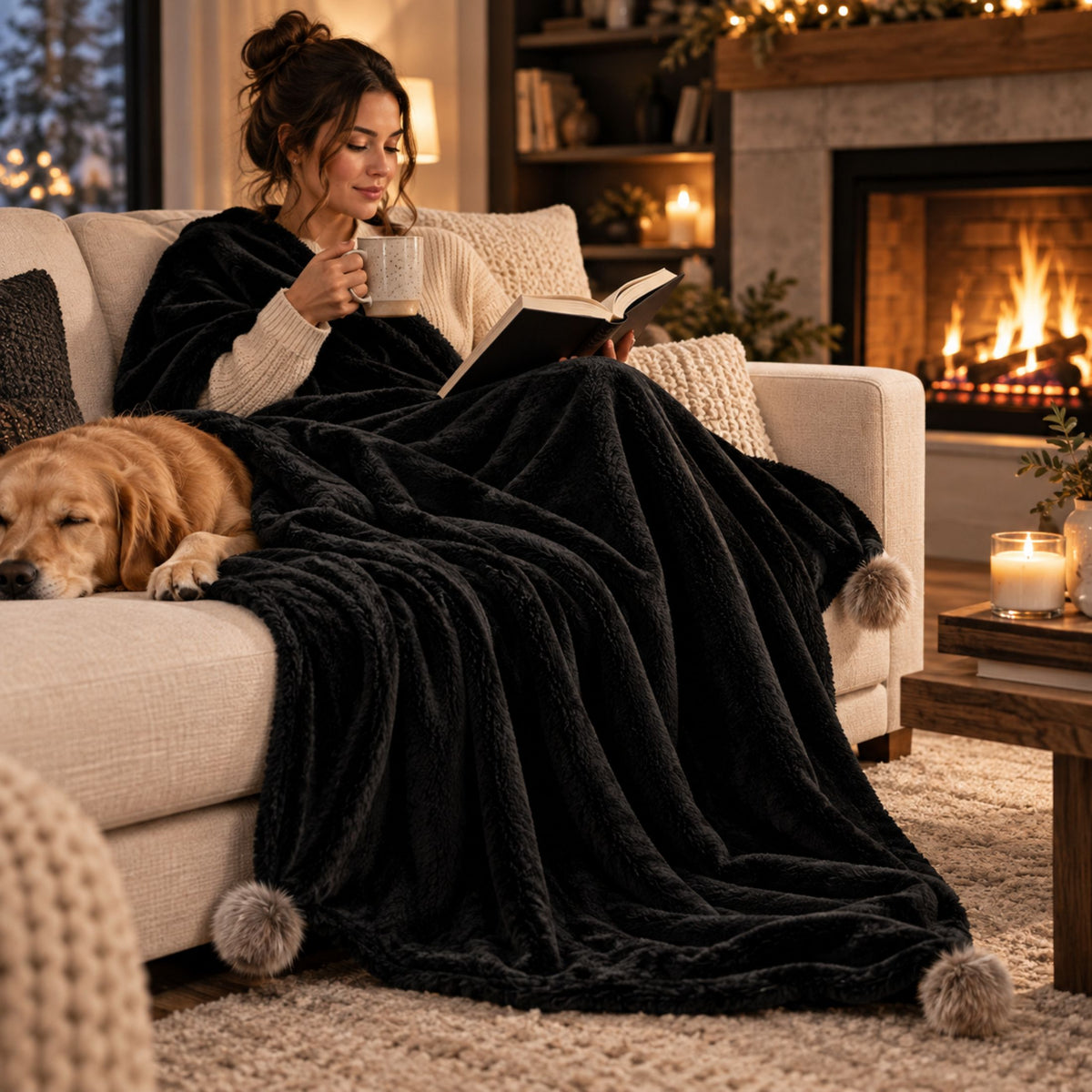 DecorX Black Flannel Fleece Throw Blanket – 50x60
