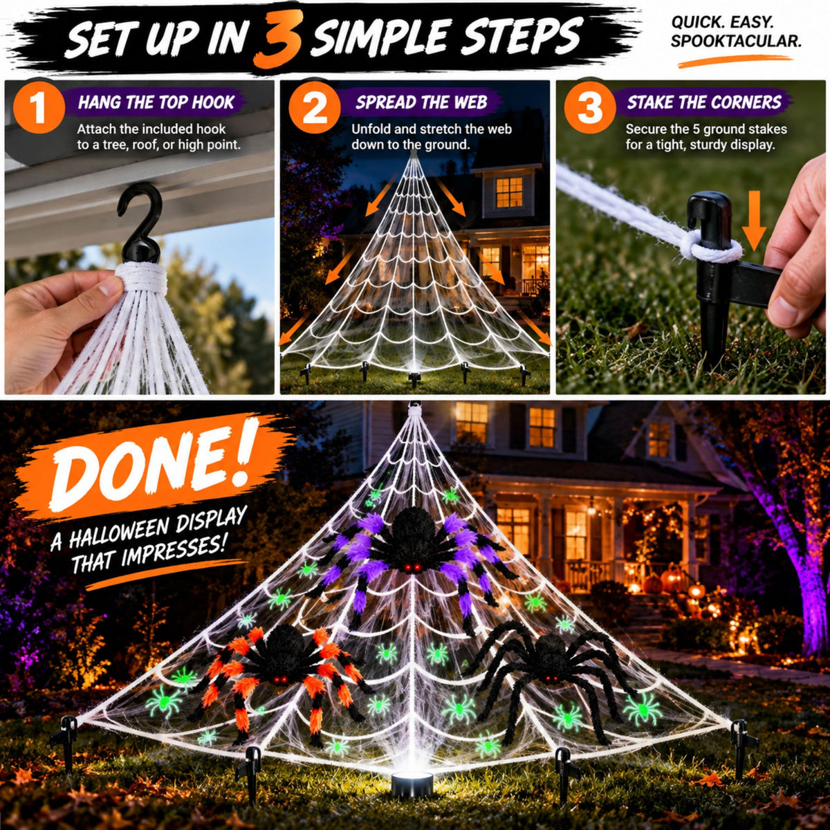 23 FT Giant Halloween Spider Web Set with Spiders | JoyX