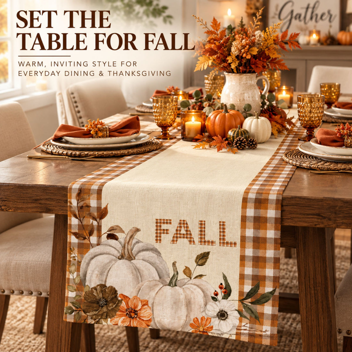 Fall Table Runner 14x72 | Pumpkin Thanksgiving Decor | DecorX