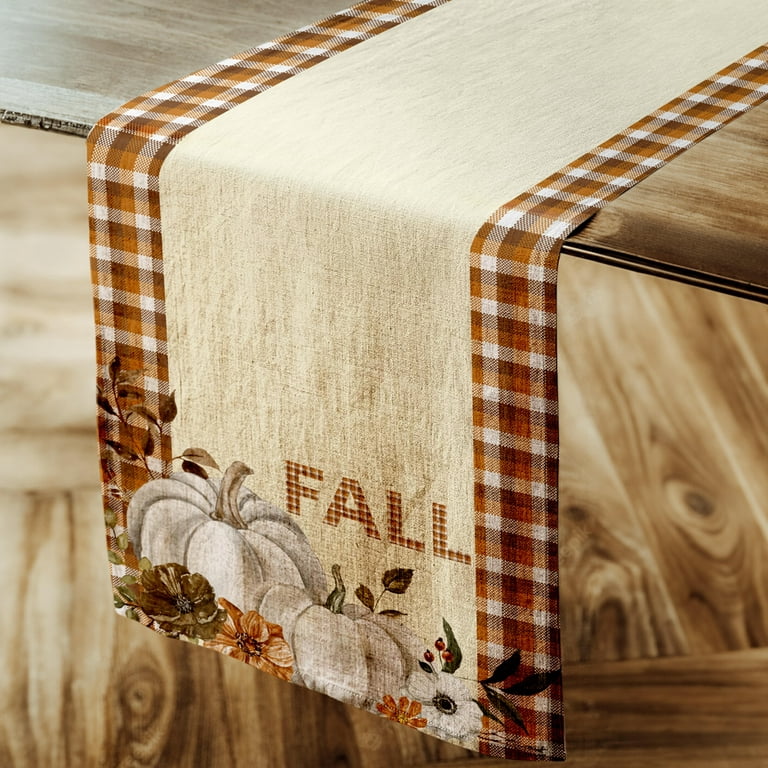 Table Runner for Fall and Autumn Decor - DecorX Pumpkin & Plaid Design