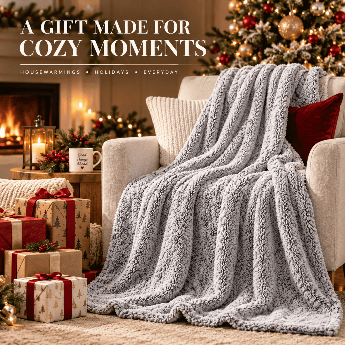 DecorX Gray Flannel Fleece Throw Blanket – 50 x 60 in