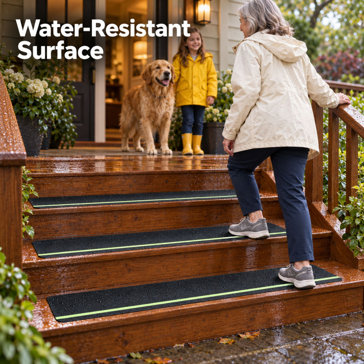DecorX Black Non-Slip Stair Treads with Glow Stripe & Roller, 12-Pack