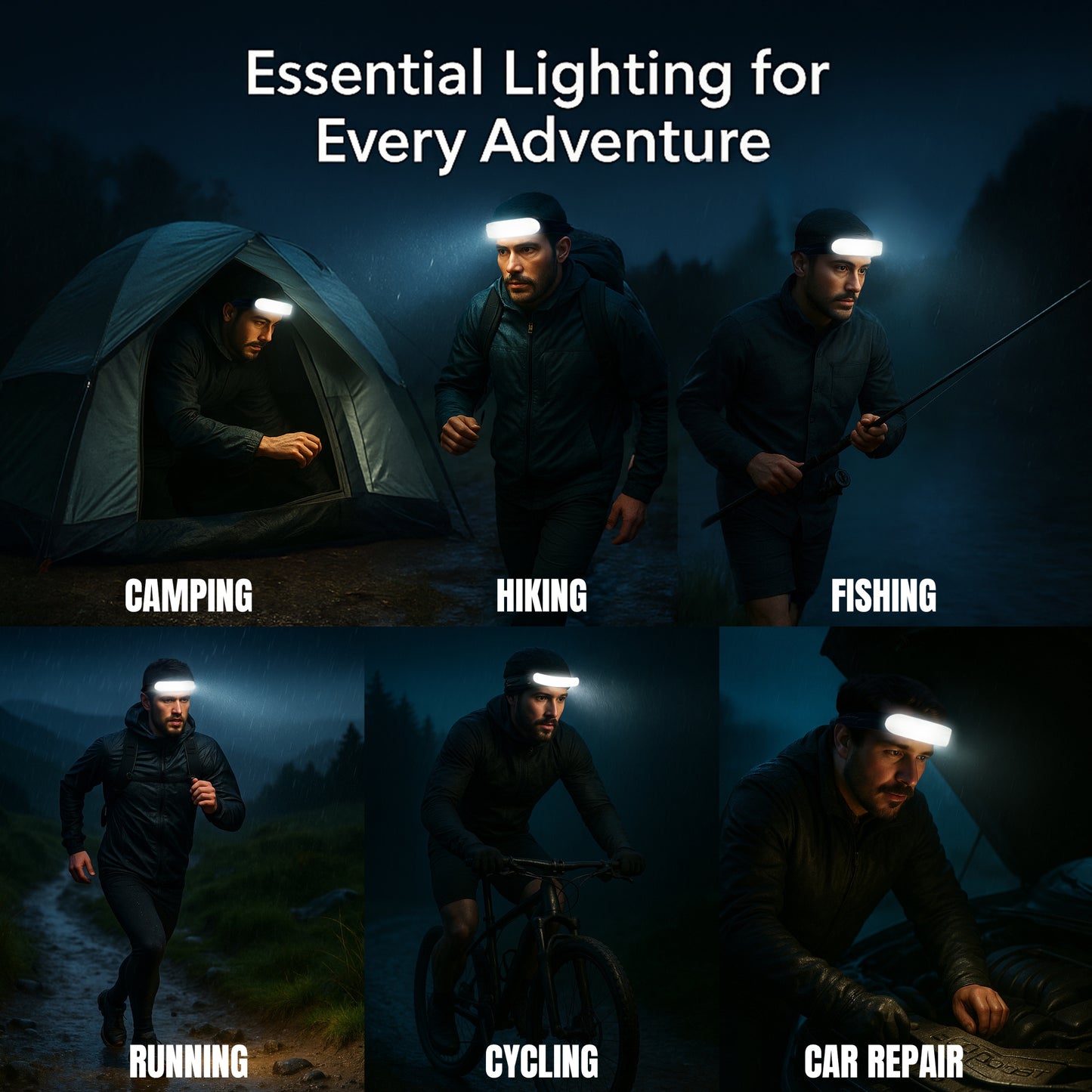 DecorX 1500 Lumens Rechargeable LED Headlamp for Adults, 230° Wide Beam, Adjustable Light Bar, 5000mAh Battery, IPX6 Waterproof + Multitool – Camping, Hiking, Running, Hunting & Construction