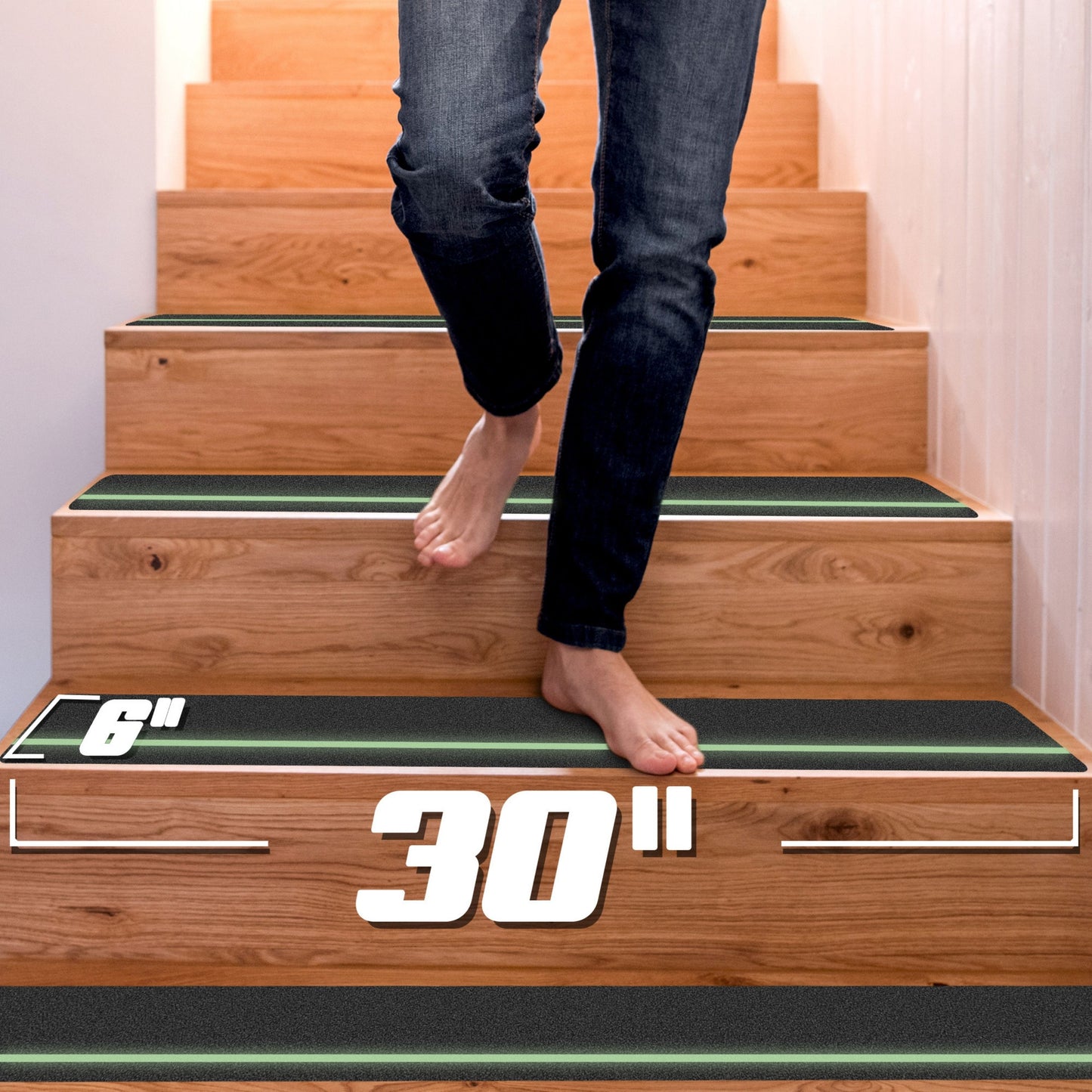 Glow-in-the-Dark Stair Treads with Roller | Pre-Cut 30” x 6” Waterproof Non-Slip Outdoor