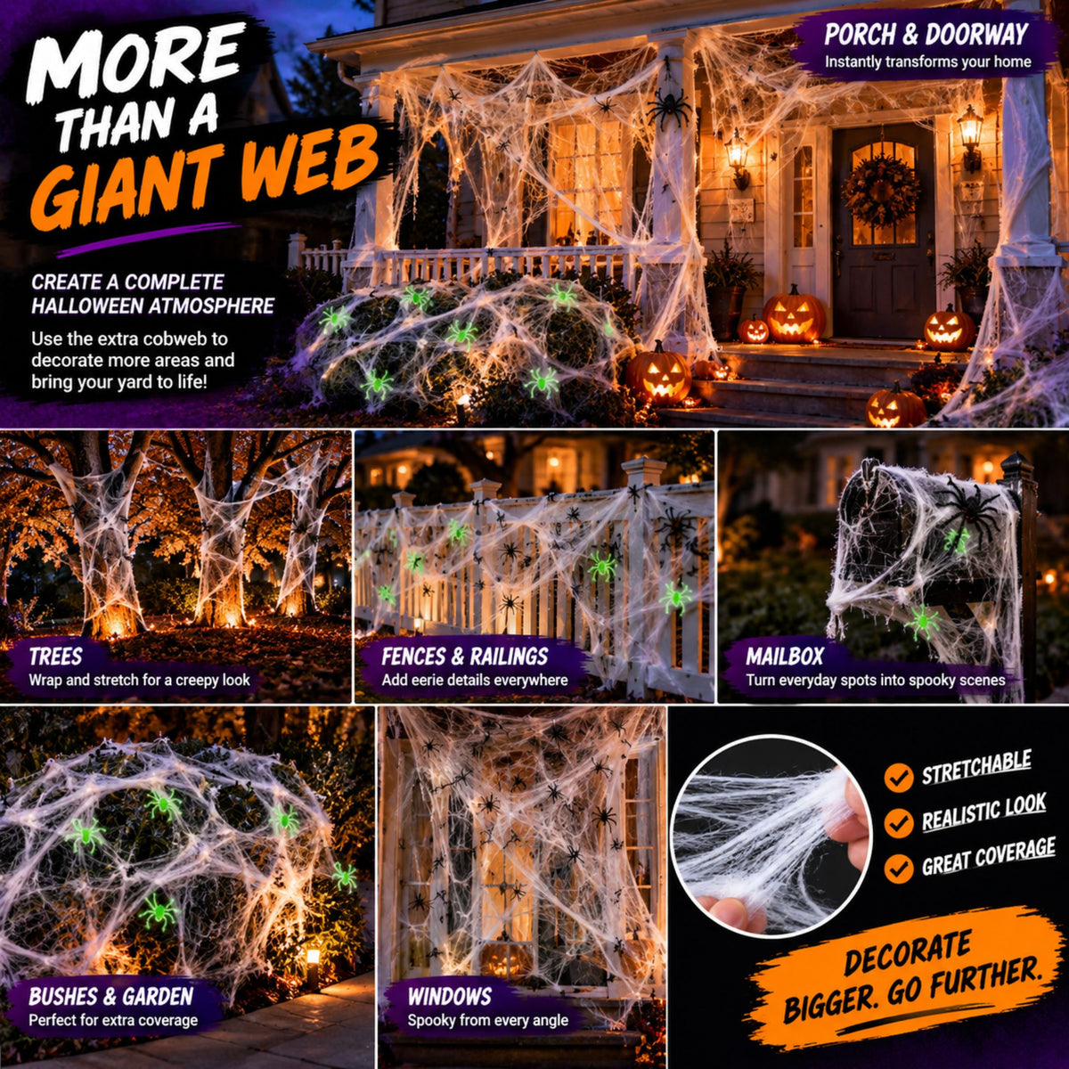 23 FT Giant Halloween Spider Web Set with Spiders | JoyX