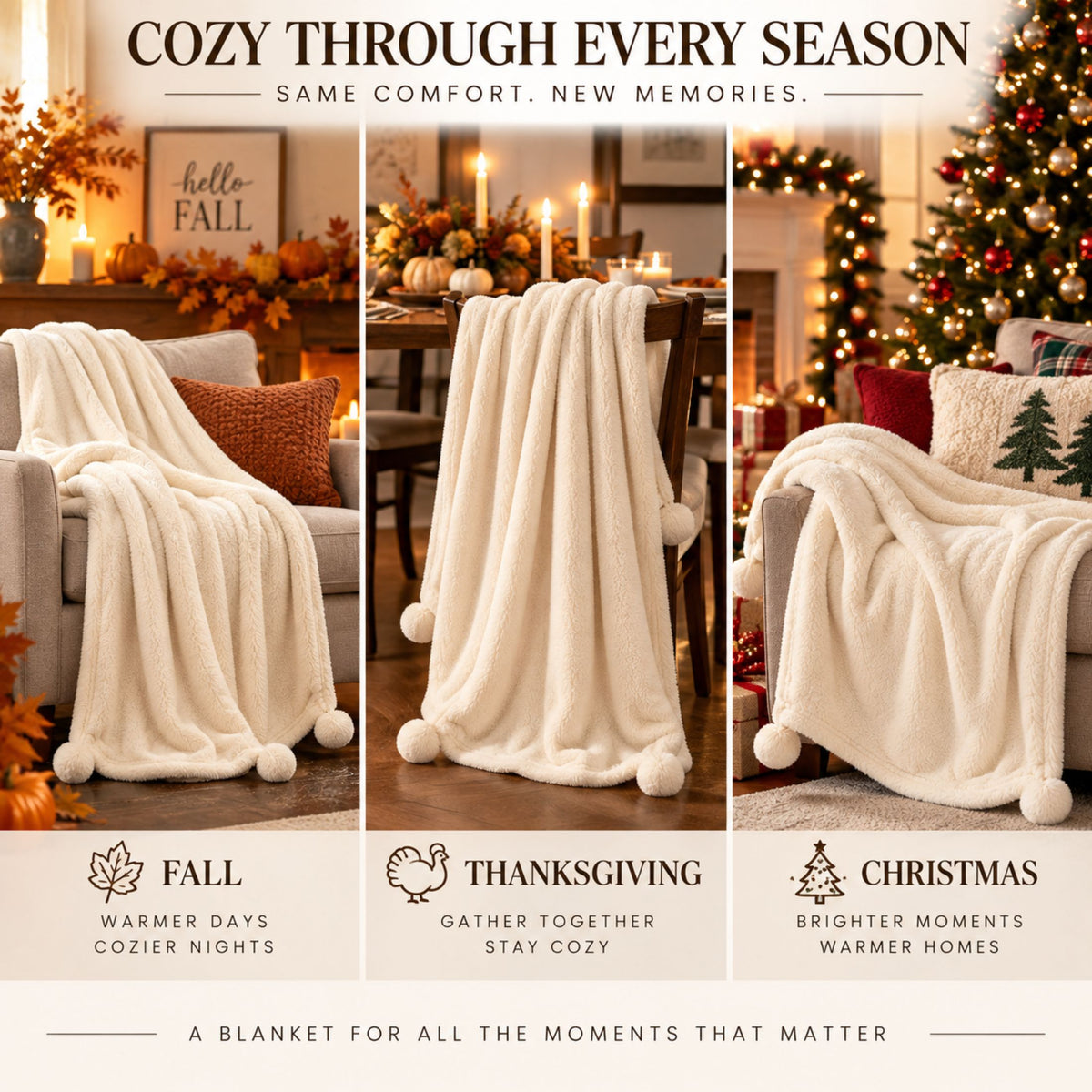 DecorX Ivory Flannel Fleece Throw Blanket – 50x60