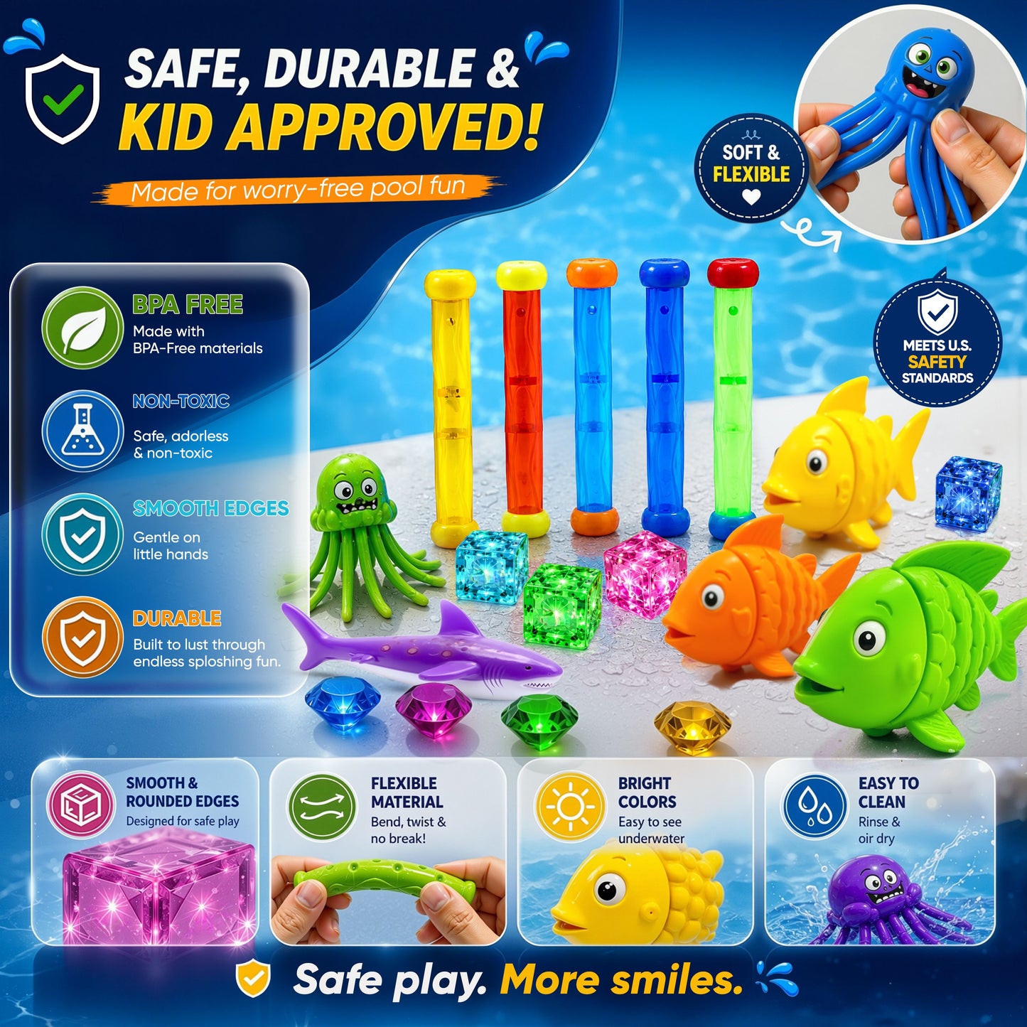 35-Piece Glow Pool Diving Toys Set with LED Cubes, Goggles & Bag