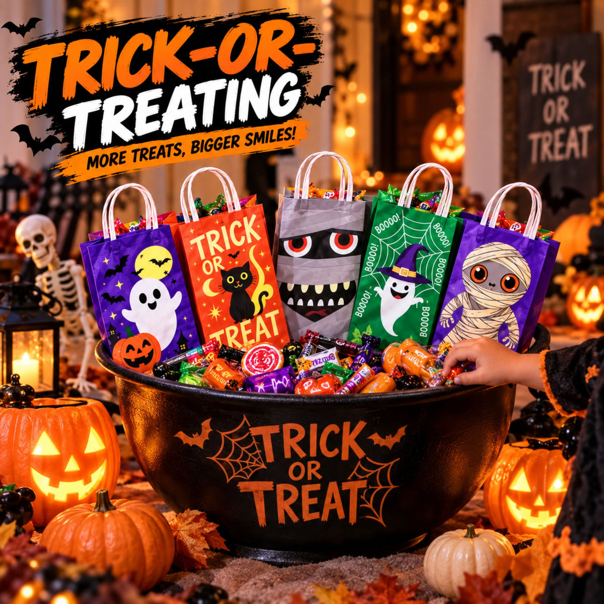 JoyX 48-Pack Glow in the Dark Halloween Treat Bags with 48 Stickers