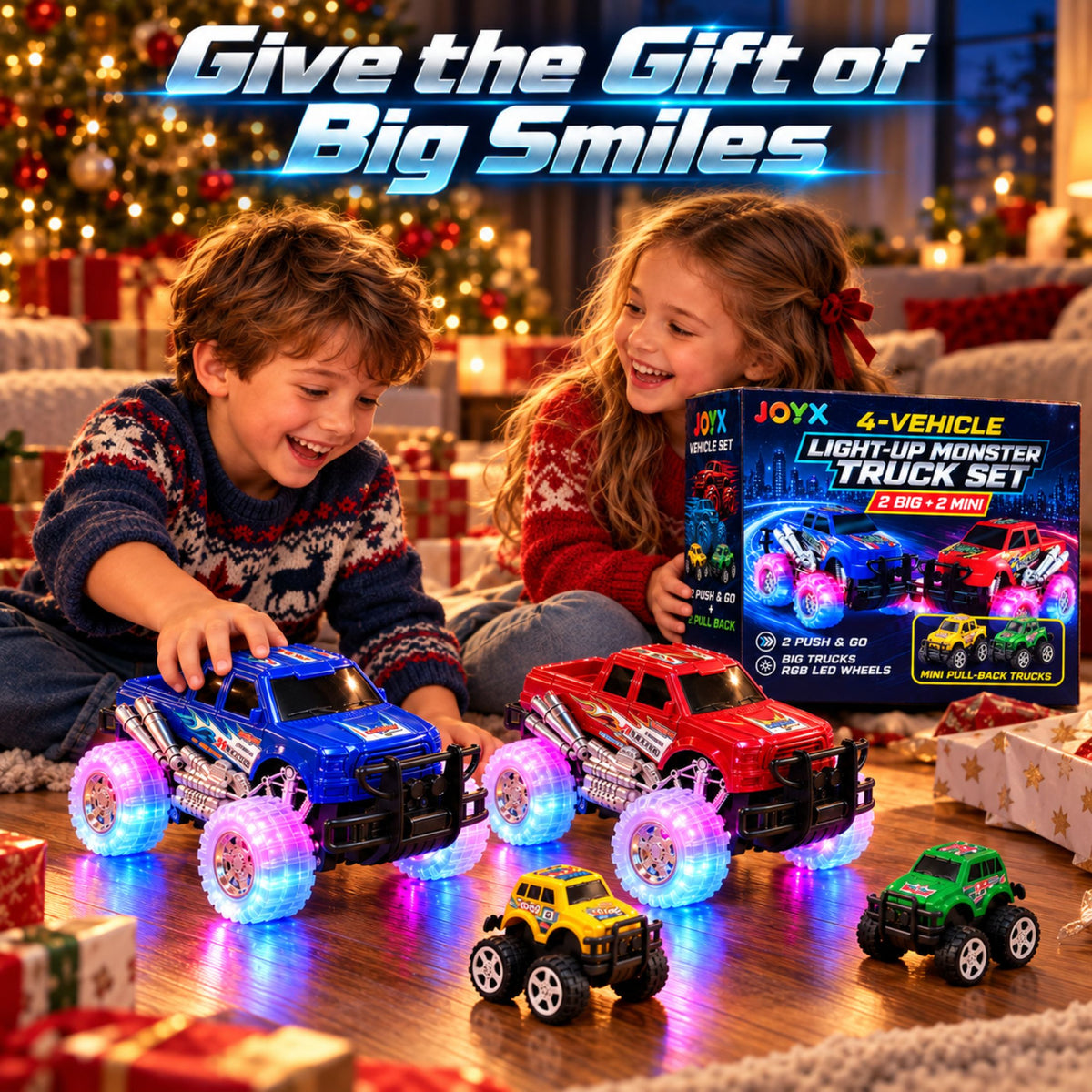 Light Up Monster Truck Toy Set – 4 Pack