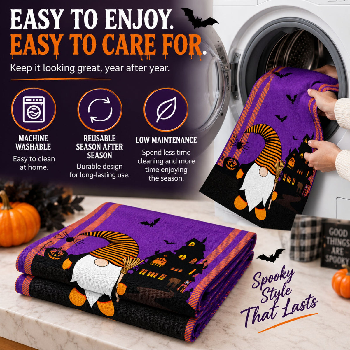 DecorX Purple Halloween Table Runner 14x72 – Gnome Haunted House