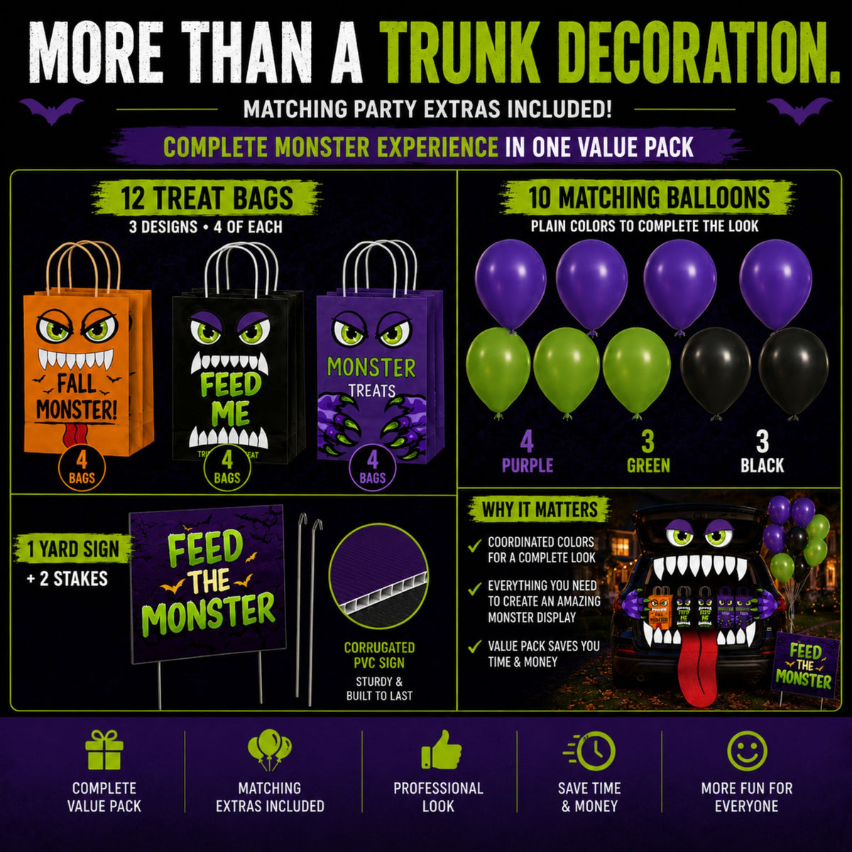 Halloween Trunk-or-Treat Monster Decoration Kit