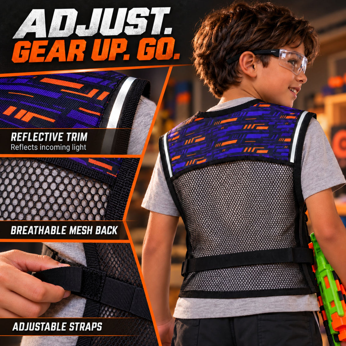 JoyX 2-Player Dart Reflective Tactical Vest Set with Glow-in-the-Dark Darts